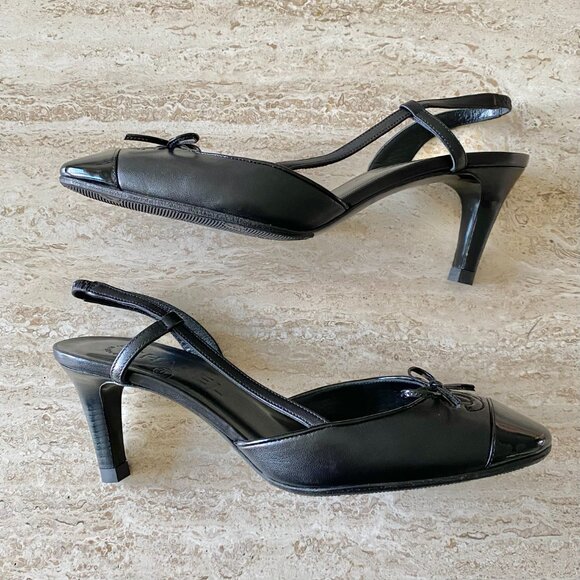Vintage Chanel CC Bow Cap Toe Slingback Heels - Picture 4 of 7